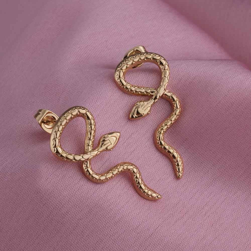 Gold Twisted Snake Stud Earrings : PMW01ER147