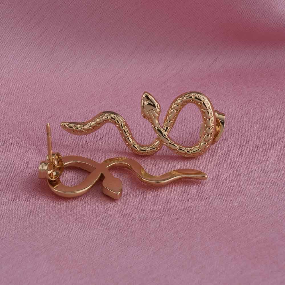 Gold Twisted Snake Stud Earrings : PMW01ER147