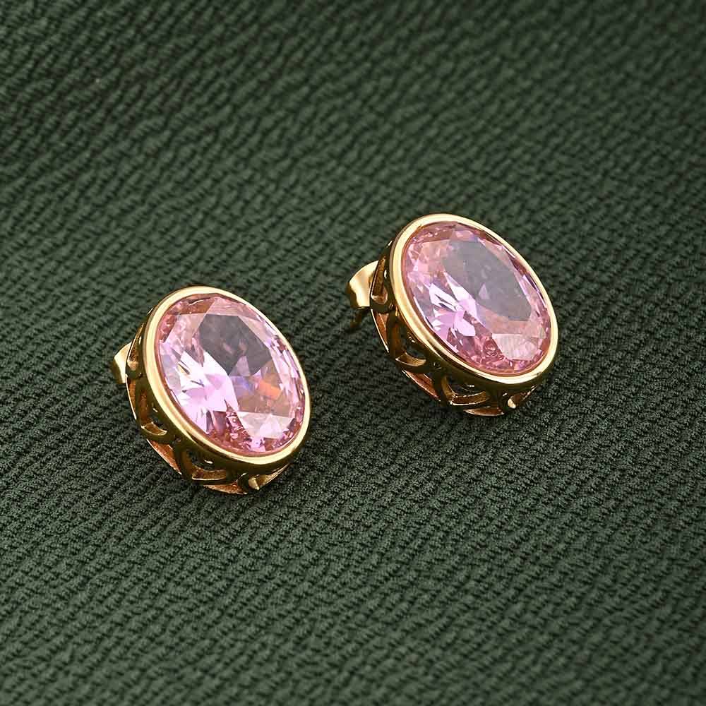 Statement Pink Gemstone Stud Earrings : PMW01ER155