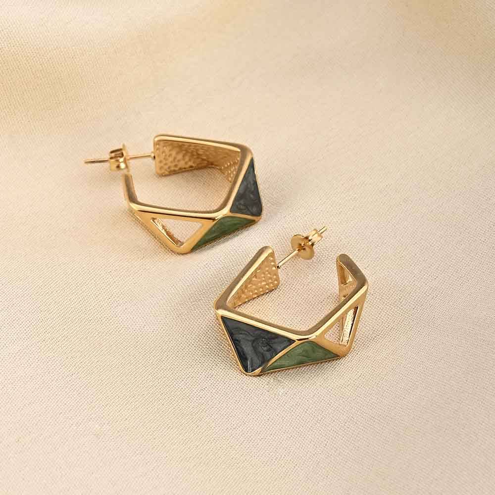 Green Geometric Hoop Earring : PMW01ER160