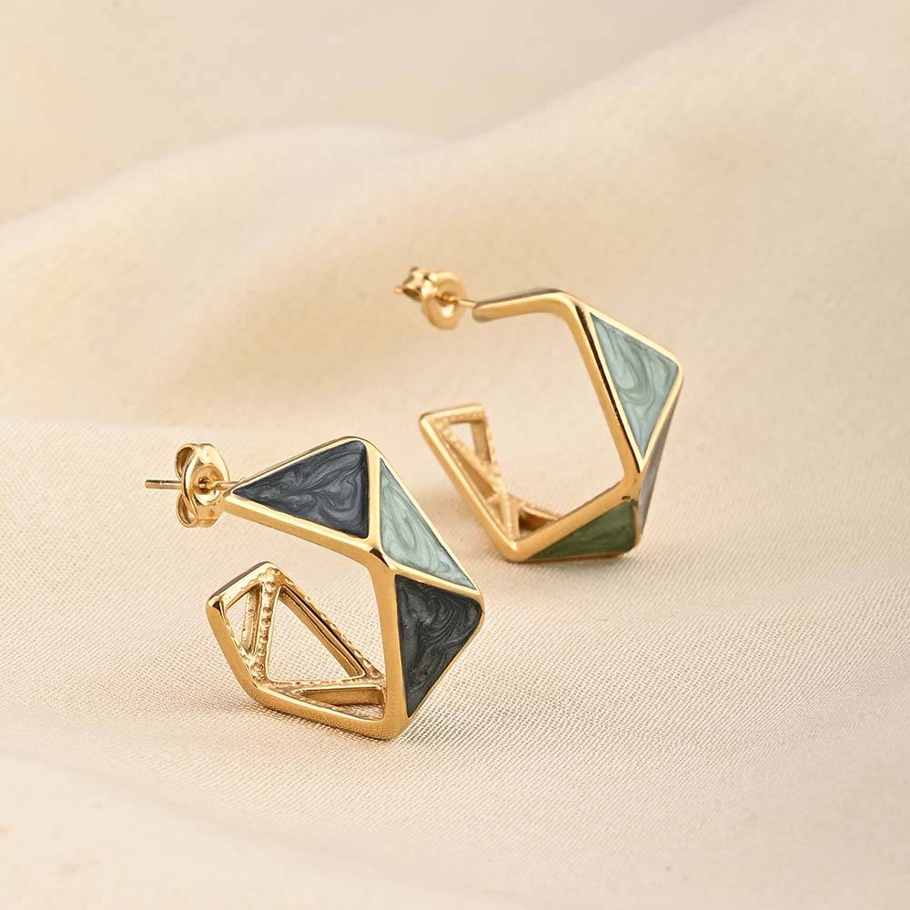 Green Geometric Hoop Earring : PMW01ER160