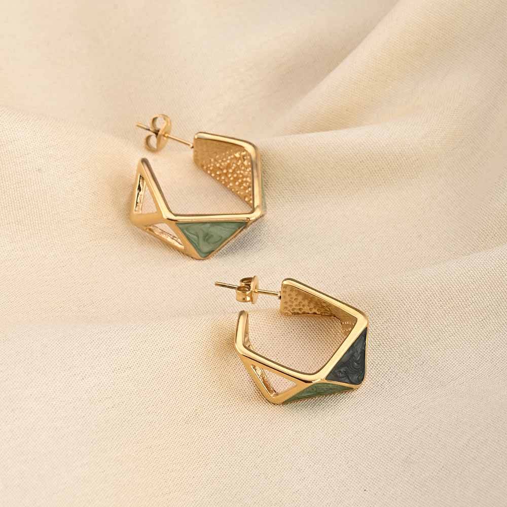 Green Geometric Hoop Earring : PMW01ER160