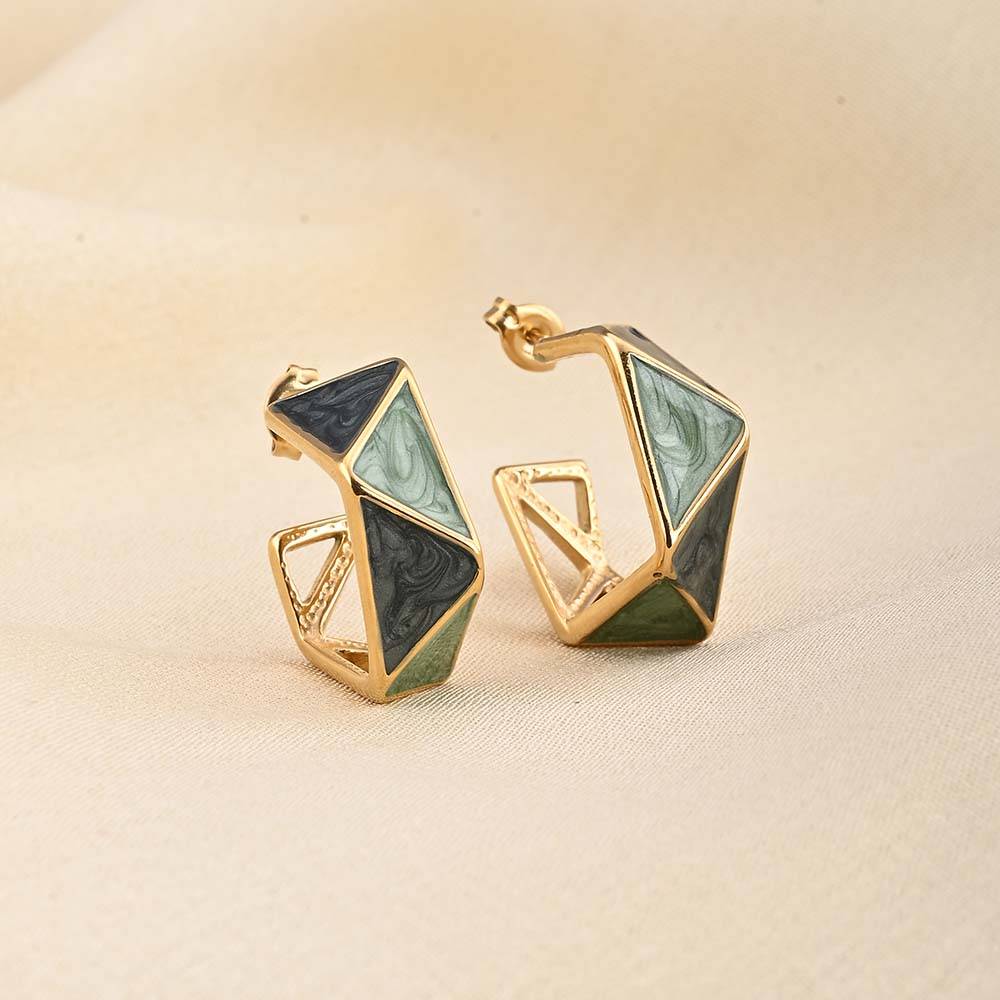 Green Geometric Hoop Earring : PMW01ER160