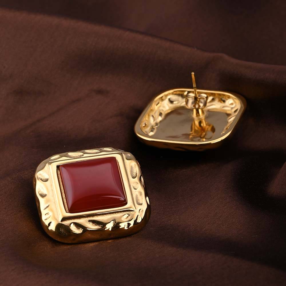 Statement Red Stone Stud Earrings : PMW01ER162