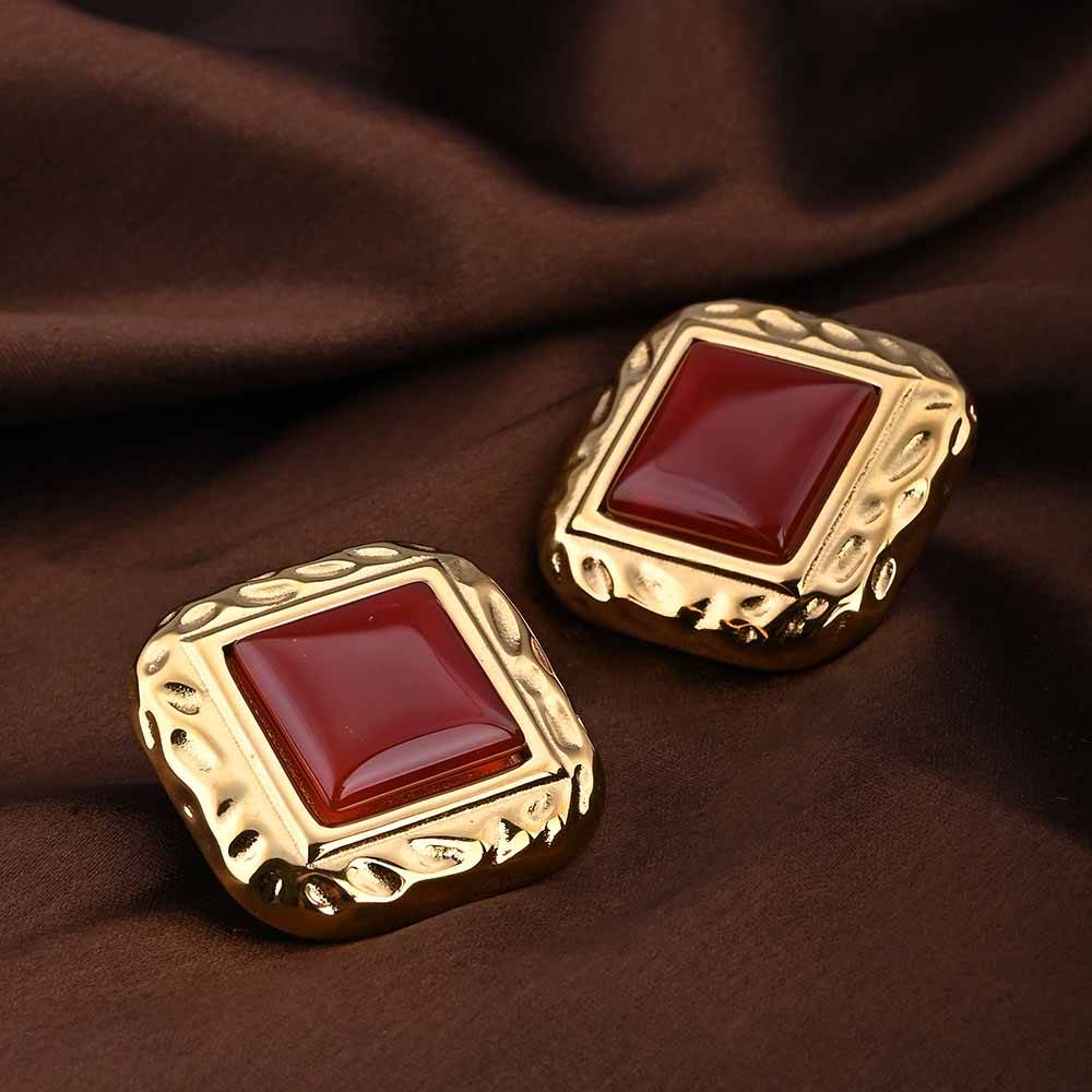 Statement Red Stone Stud Earrings : PMW01ER162