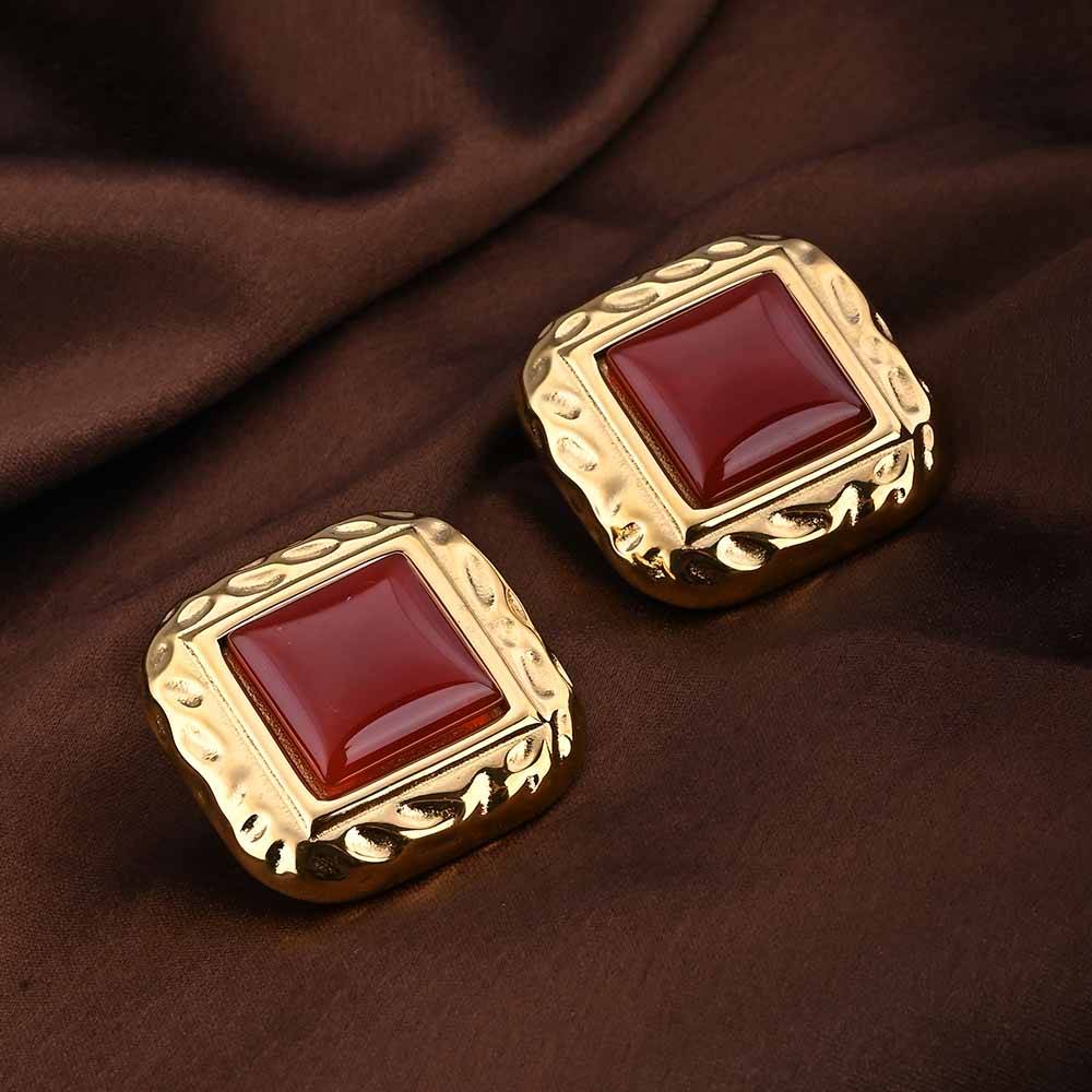 Statement Red Stone Stud Earrings : PMW01ER162