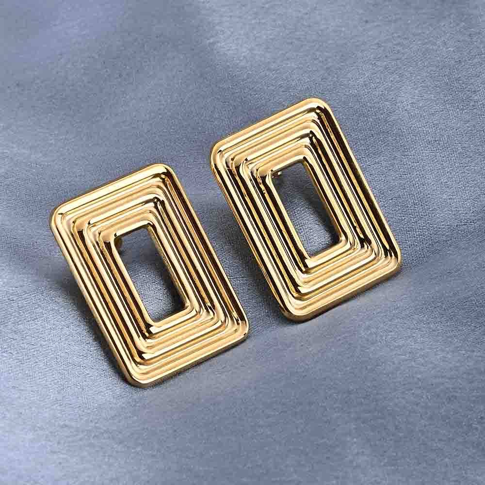 Rectangular Gold Statement Stud Earrings : PMW01ER165