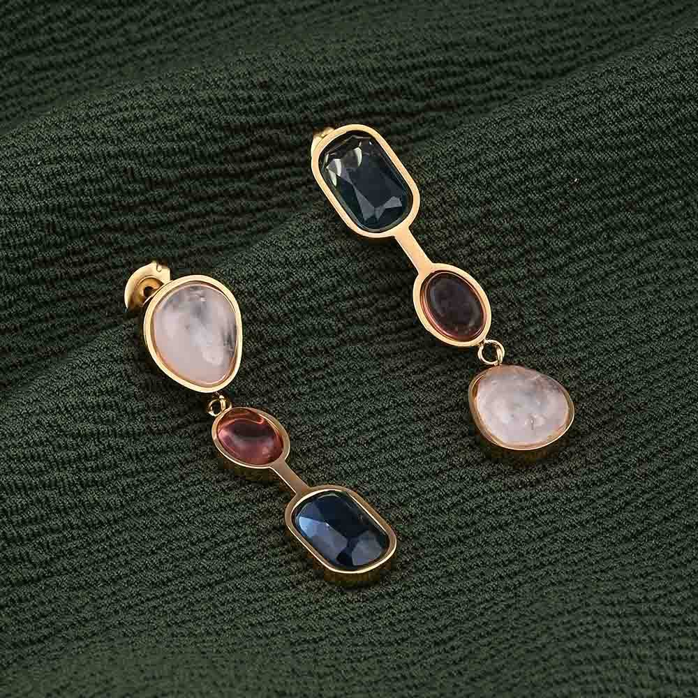 Multi Gemstone Drop Earrings : PMW01ER169