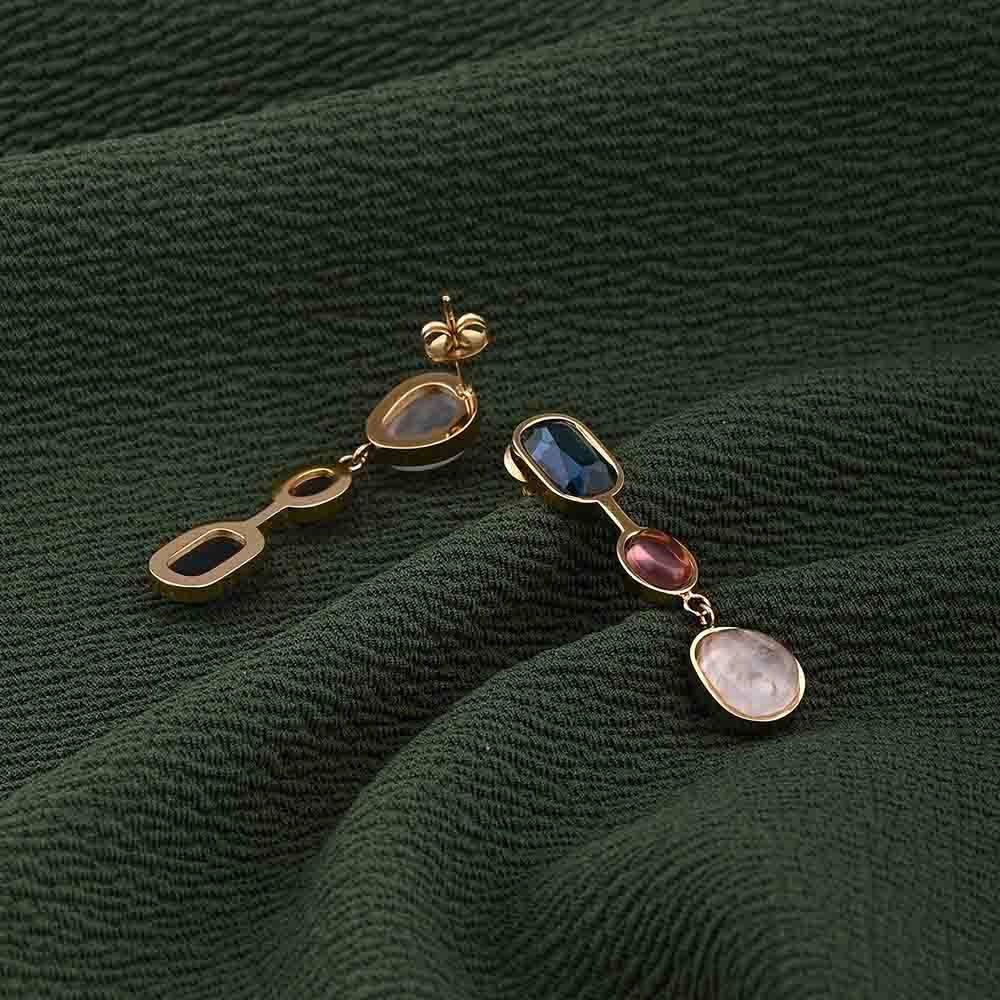 Multi Gemstone Drop Earrings : PMW01ER169