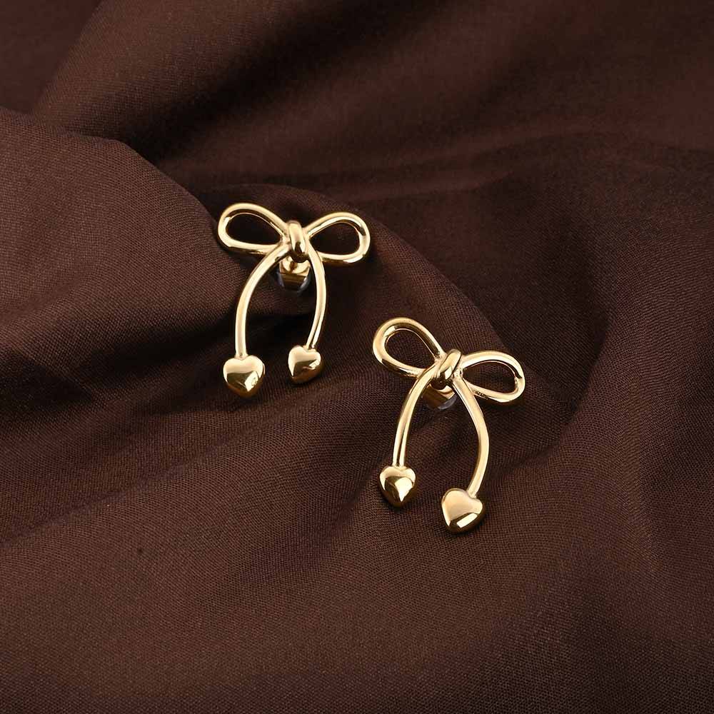 Unique Gold Bow & Heart Drop Earrings : PMW01ER170