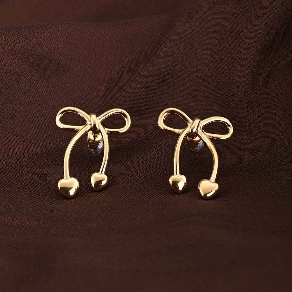 Unique Gold Bow & Heart Drop Earrings : PMW01ER170