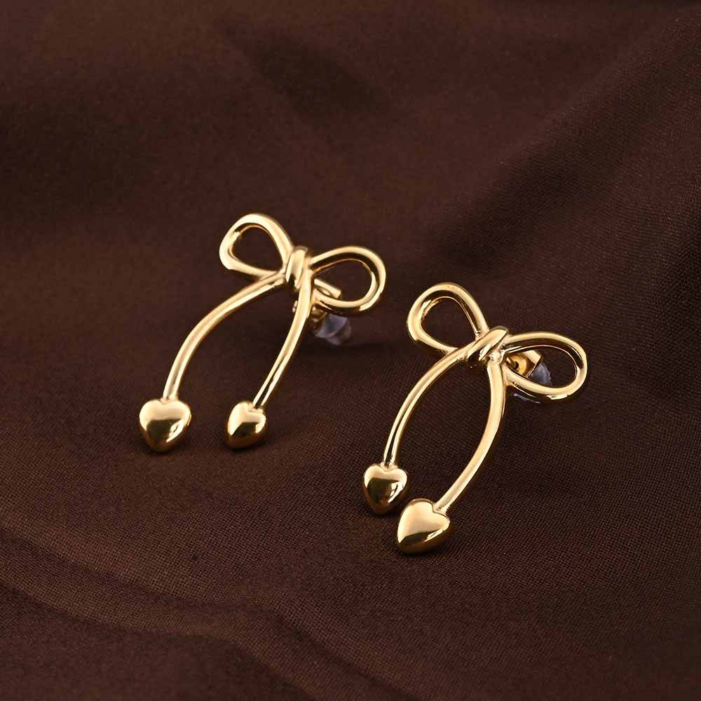 Unique Gold Bow & Heart Drop Earrings : PMW01ER170