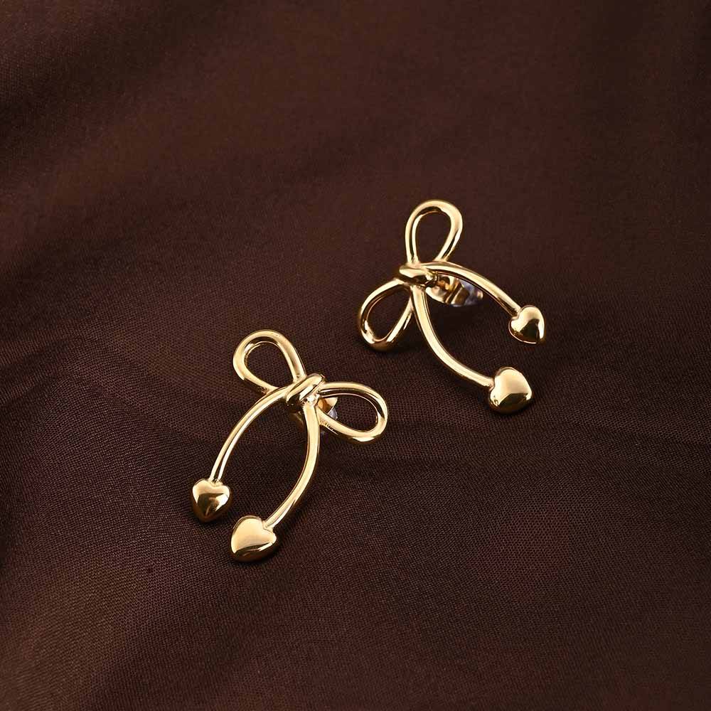 Unique Gold Bow & Heart Drop Earrings : PMW01ER170