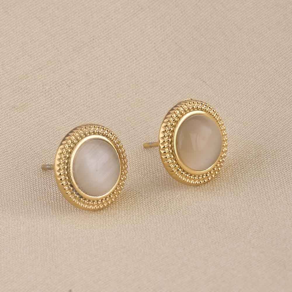 Circular White Gold Stud Earrings : PMW01ER178