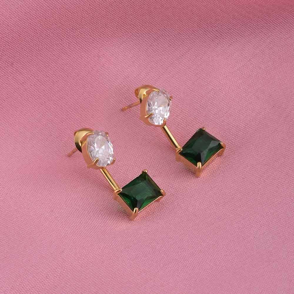 Green & White Gemstone Drop Earrings : PMW01ER192