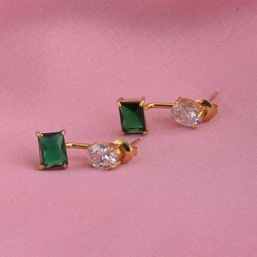 Green & White Gemstone Drop Earrings : PMW01ER192