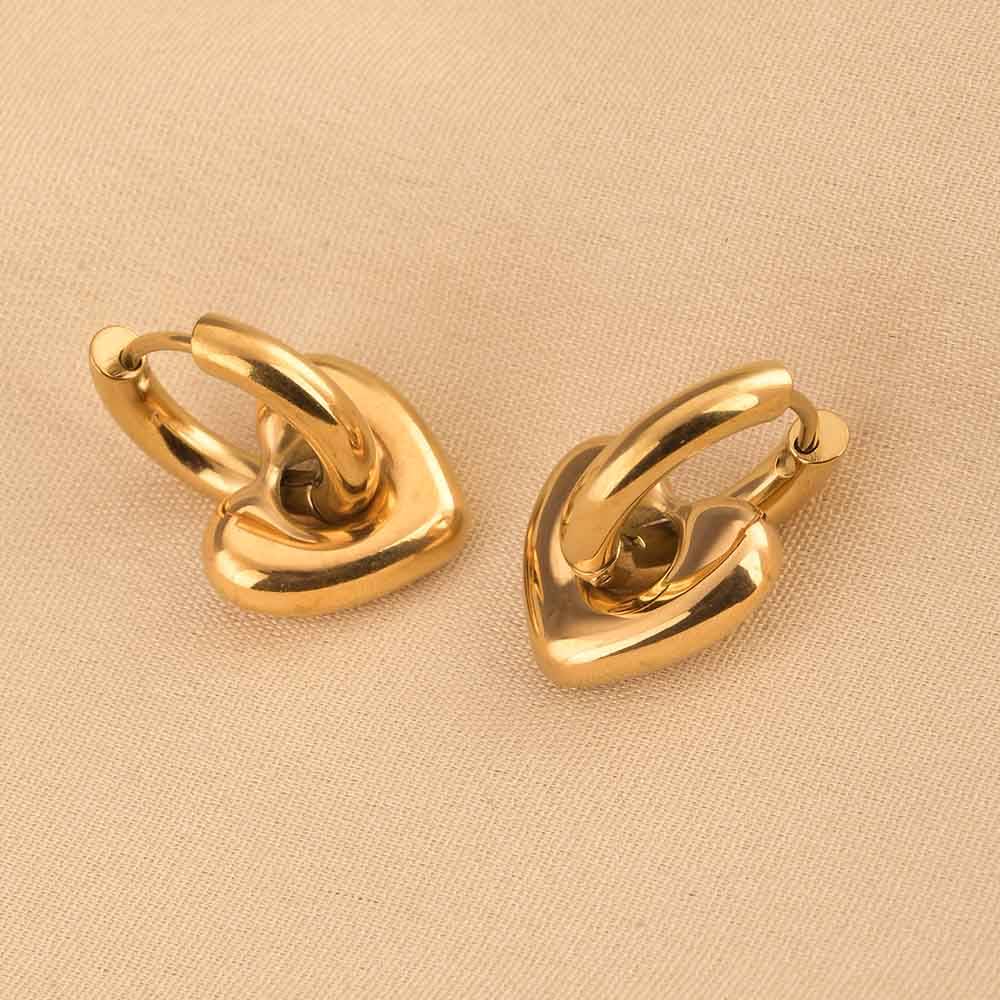 Gold Heart Hoop Earrings For Womens Waterproof & Anti-Tarnish : PMW01ER193