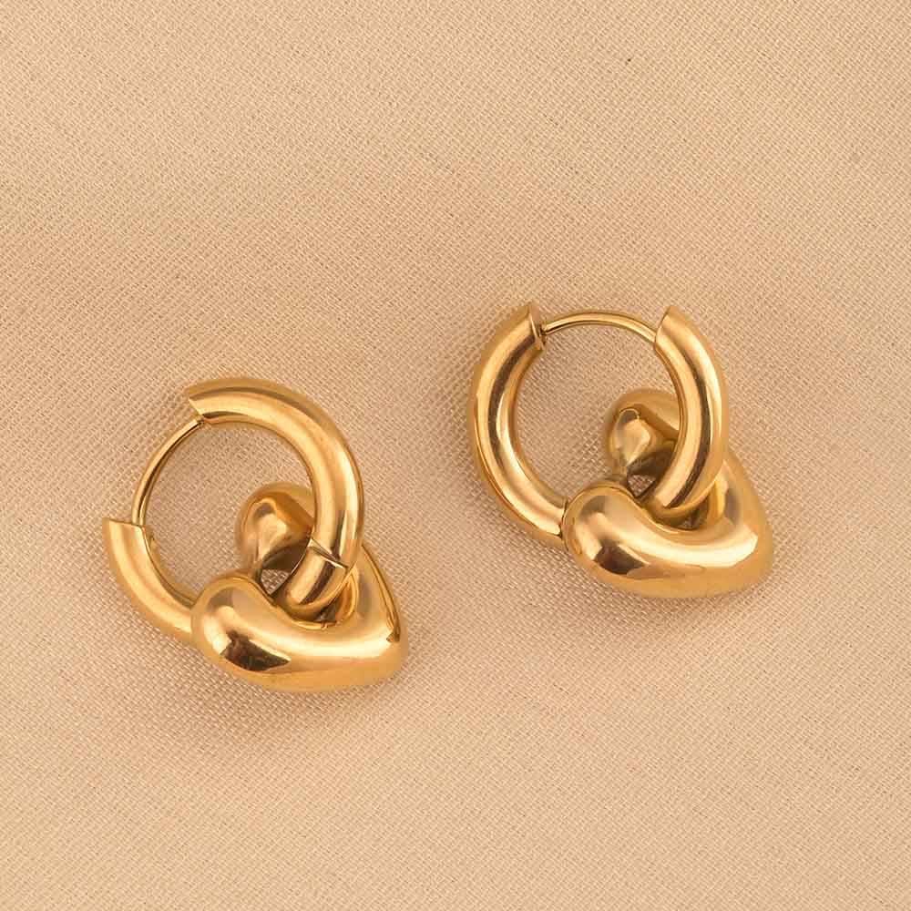 Gold Heart Hoop Earrings For Womens Waterproof & Anti-Tarnish : PMW01ER193