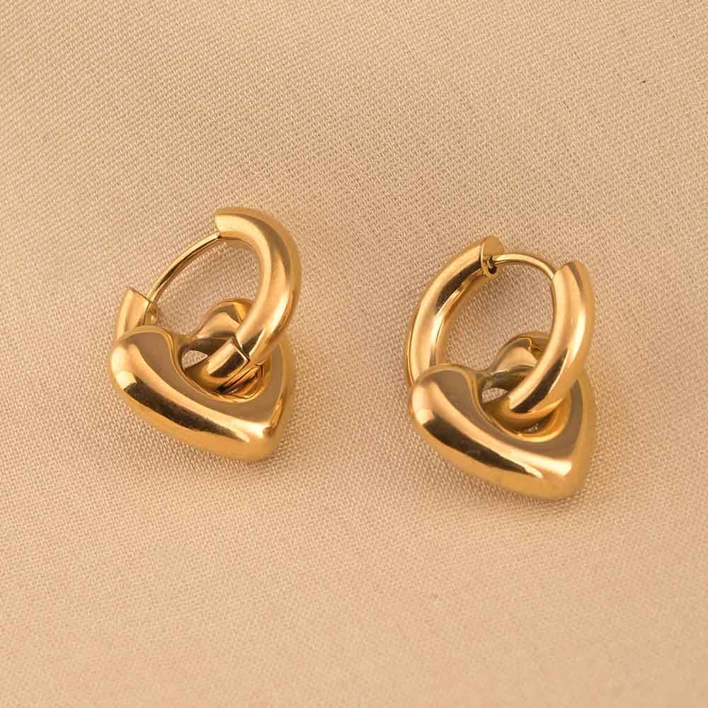 Gold Heart Hoop Earrings For Womens Waterproof & Anti-Tarnish : PMW01ER193