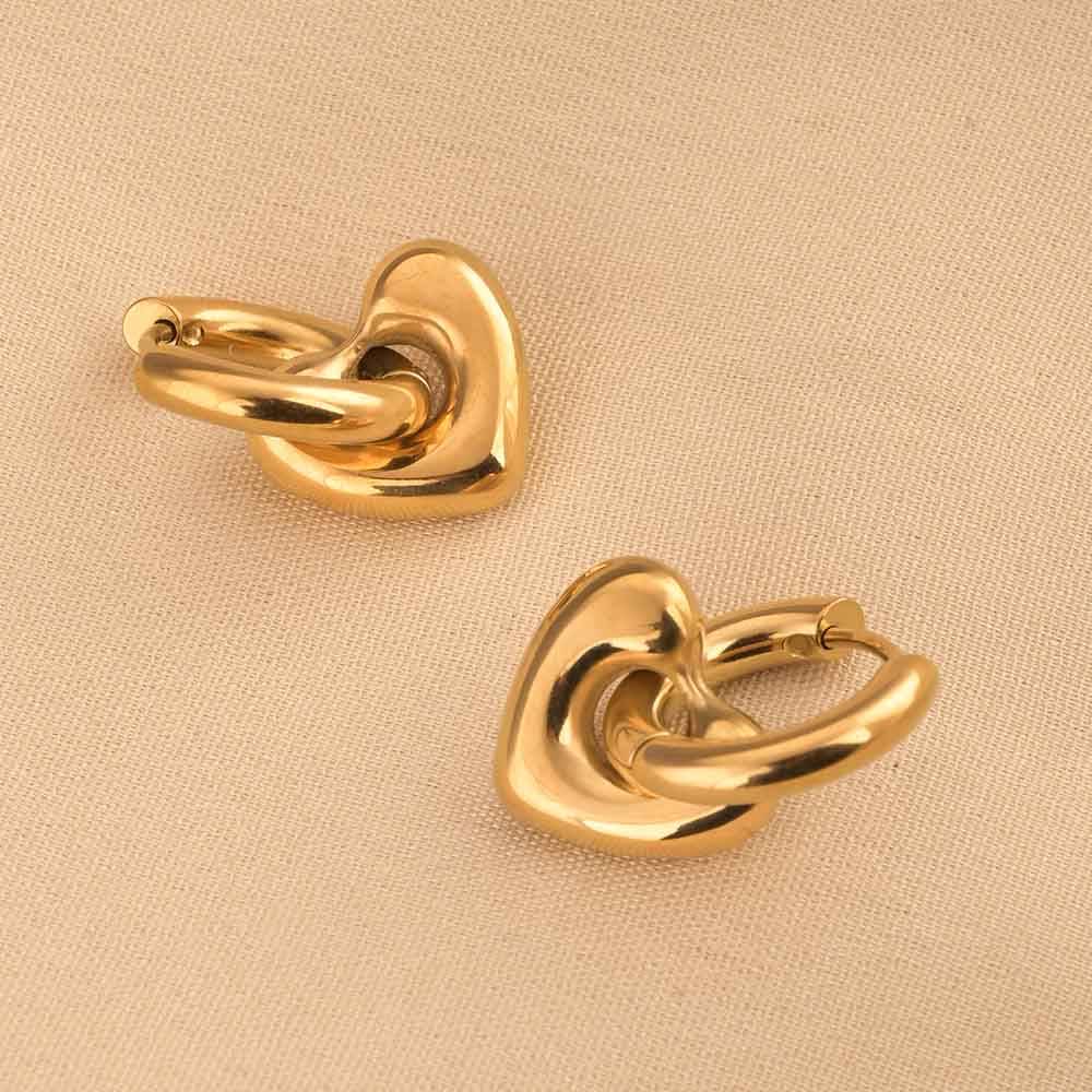 Gold Heart Hoop Earrings For Womens Waterproof & Anti-Tarnish : PMW01ER193