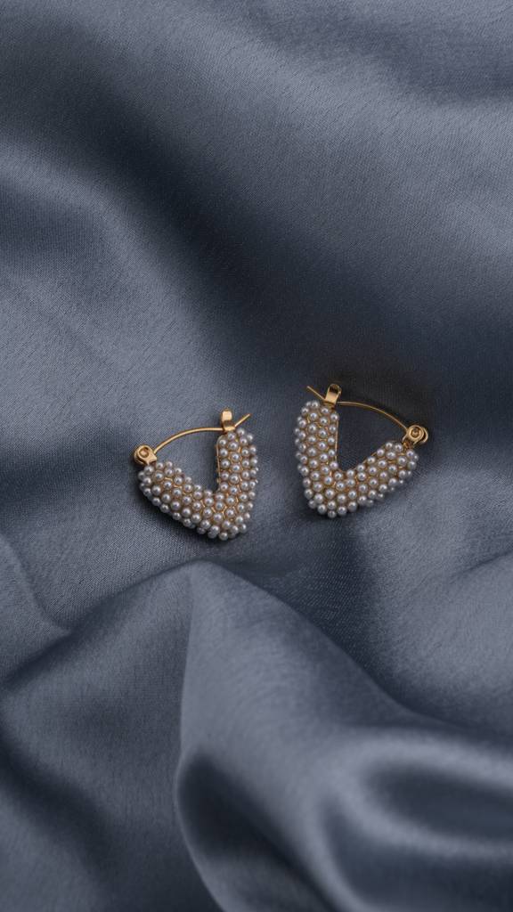 Heart Shapped Pearl Hoop Earrings : PMW01ER195