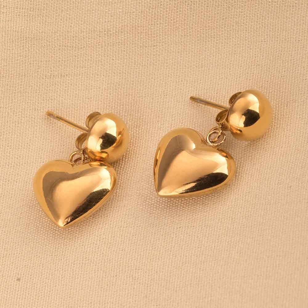 Statement Golden Heart Drop Earrings : PMW01ER199