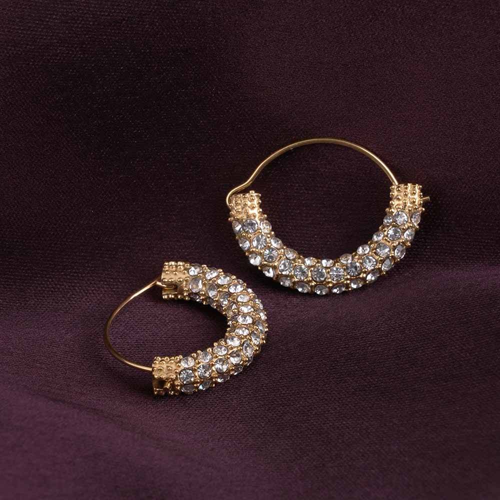 Stone Studded Gold Hoop Earrings : PMW01ER201