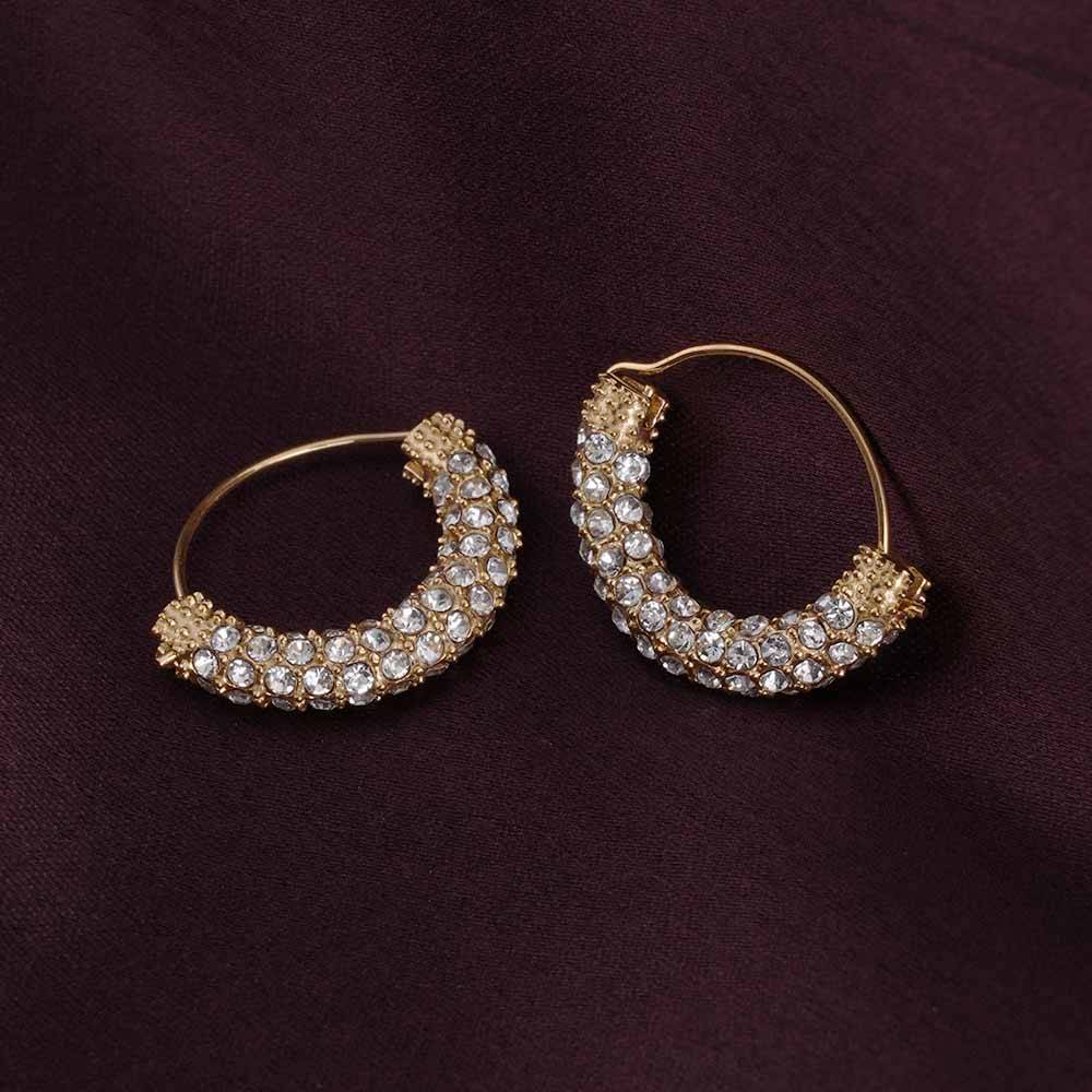 Stone Studded Gold Hoop Earrings : PMW01ER201