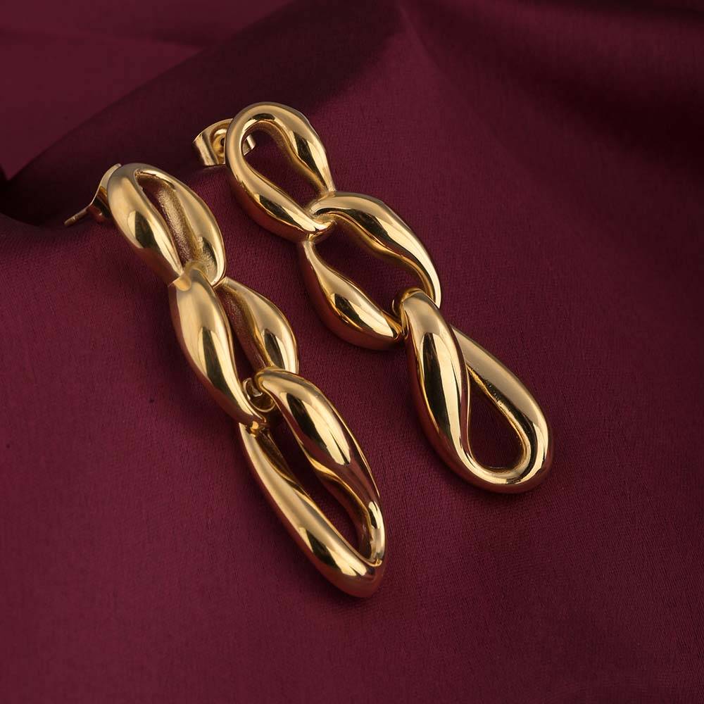 Linked Gold Chain Drop Earrings : PMW01ER209