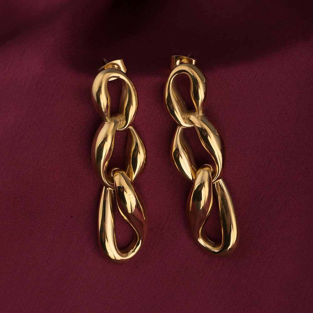 Linked Gold Chain Drop Earrings : PMW01ER209