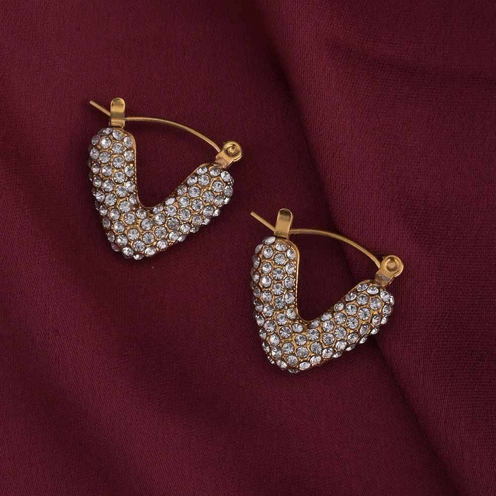 Zircon Studded Gold Hoop Earrings : PMW01ER212