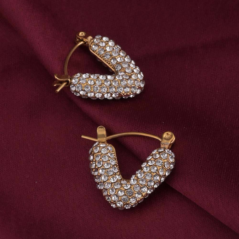 Zircon Studded Gold Hoop Earrings : PMW01ER212