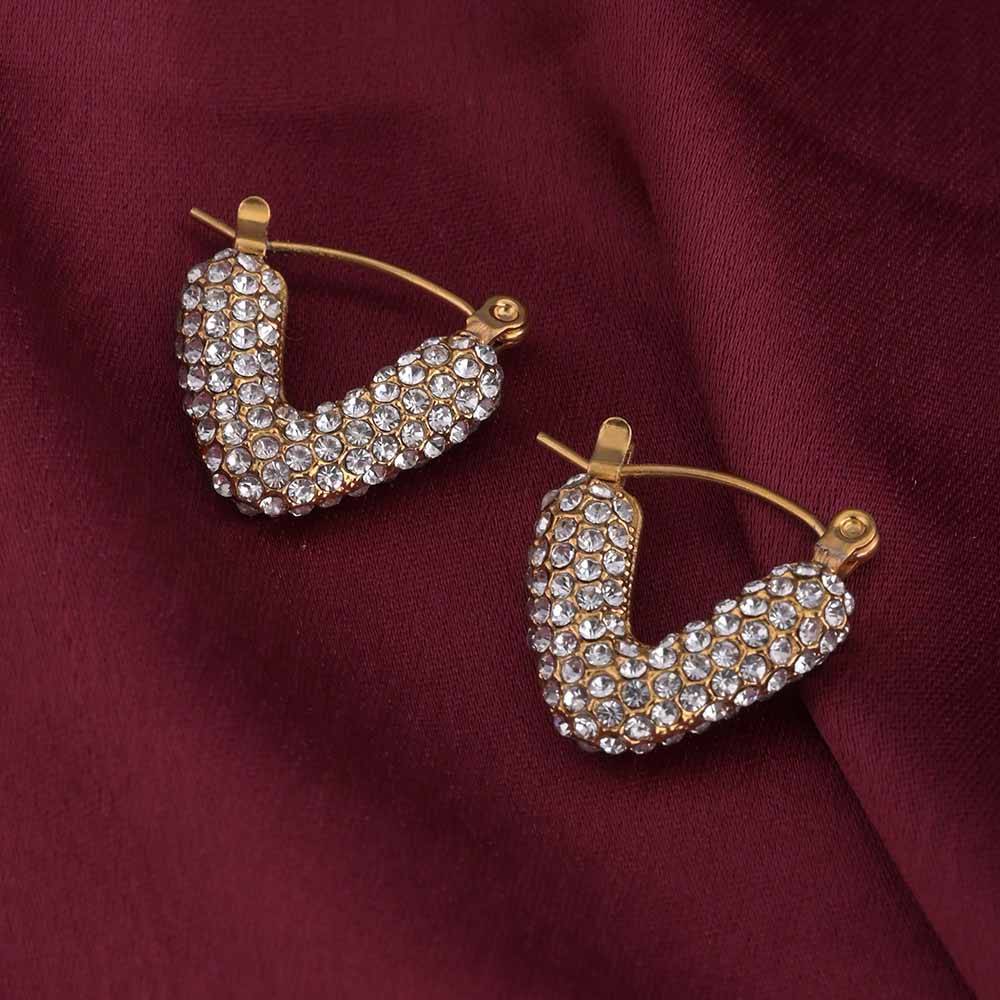 Zircon Studded Gold Hoop Earrings : PMW01ER212