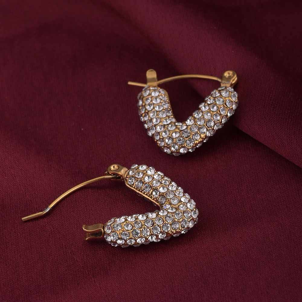 Zircon Studded Gold Hoop Earrings : PMW01ER212