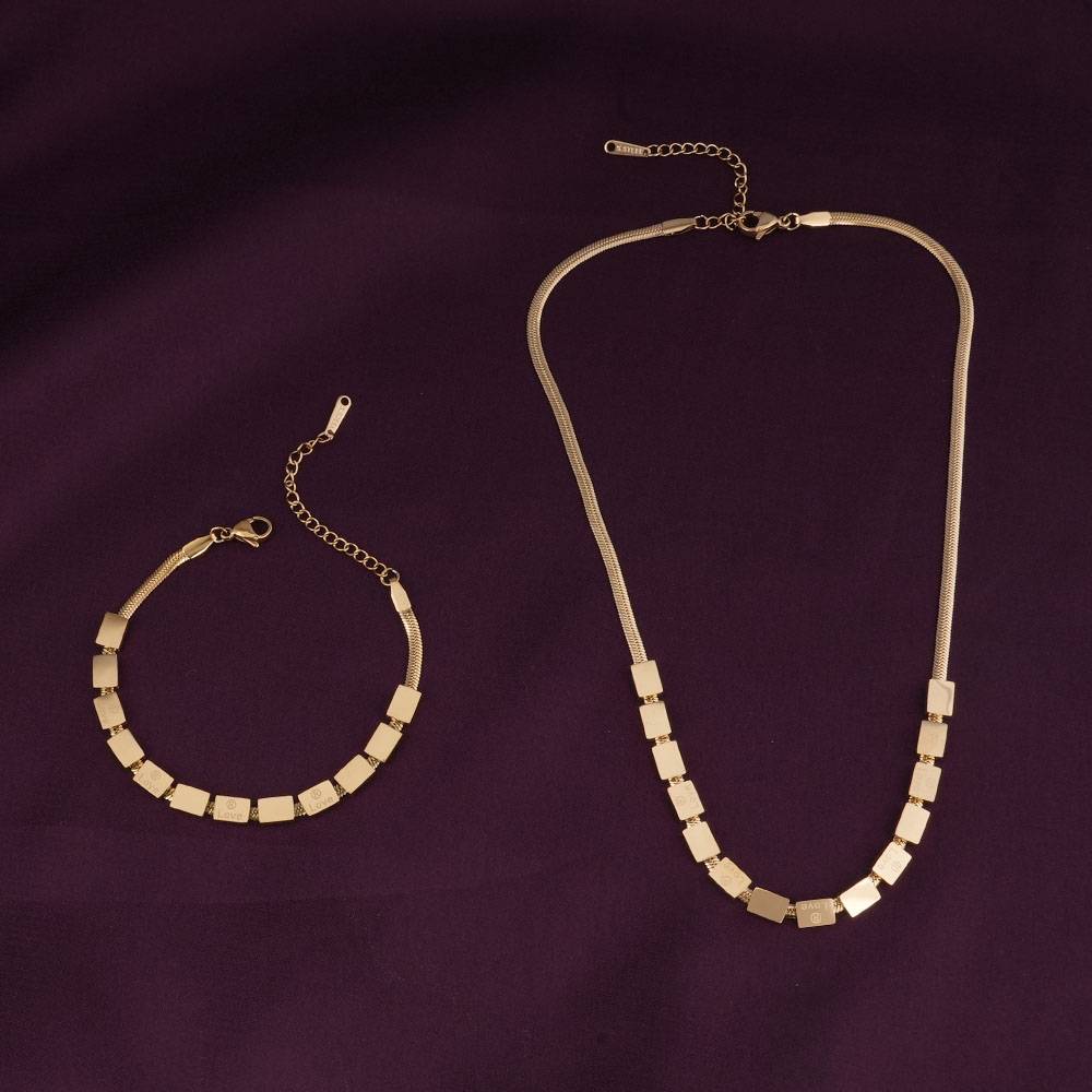 Golden Grandeur Necklace & Bracelet Jewellery Set For Womens : PMW01JS003