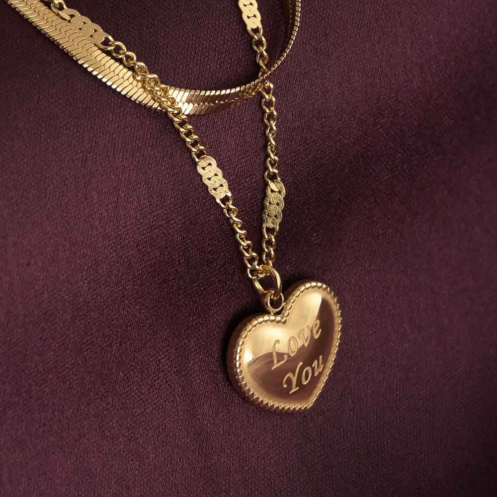 Love You Engraved Layered Necklace : PMW01NC027