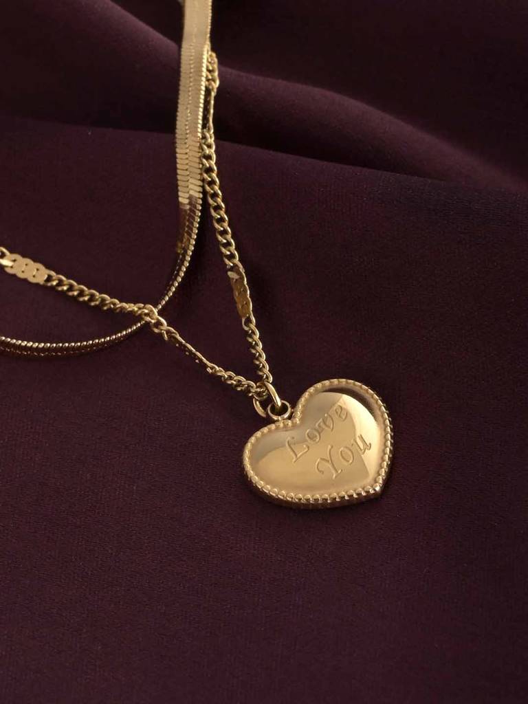 Love You Engraved Layered Necklace : PMW01NC027