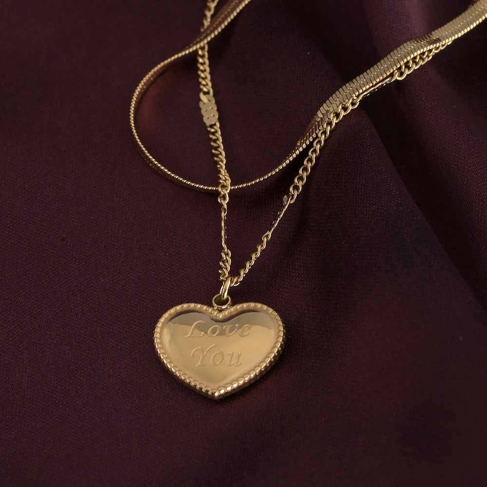 Love You Engraved Layered Necklace : PMW01NC027