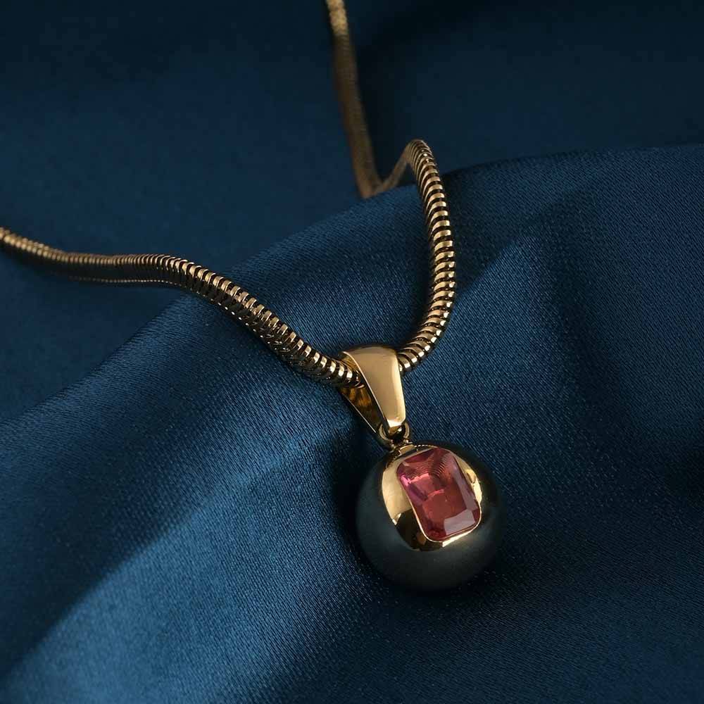 Pink Gemstone Embedded Necklace : PMW01NC051