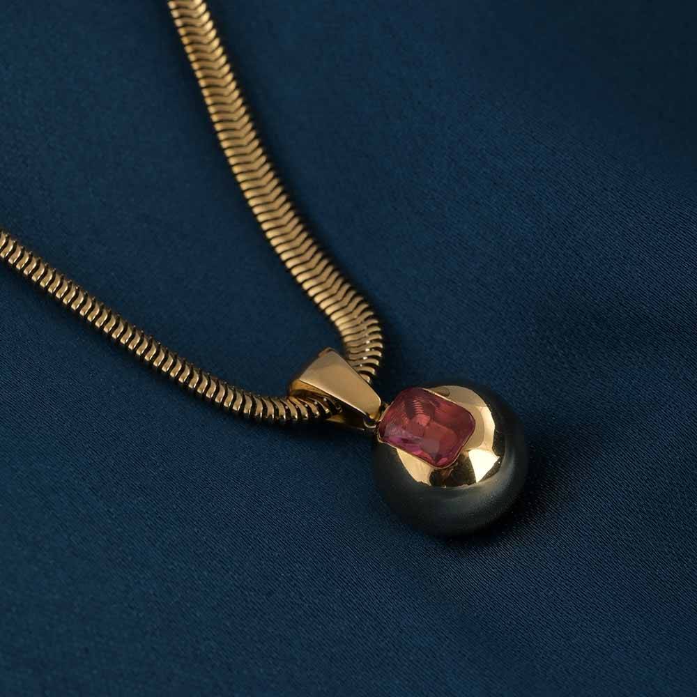 Pink Gemstone Embedded Necklace : PMW01NC051