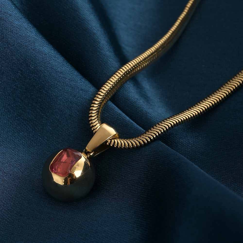 Pink Gemstone Embedded Necklace : PMW01NC051