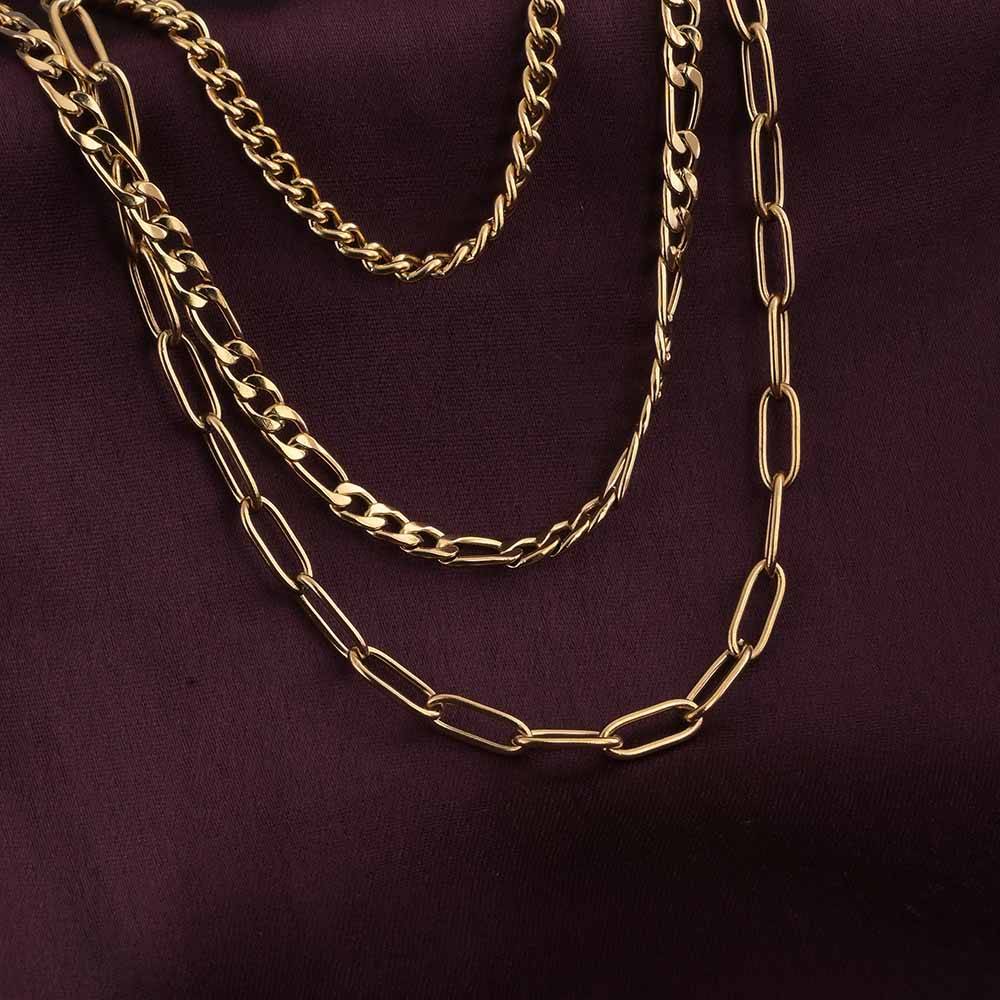 Layered Link Gold Chain Necklace : PMW01NC067