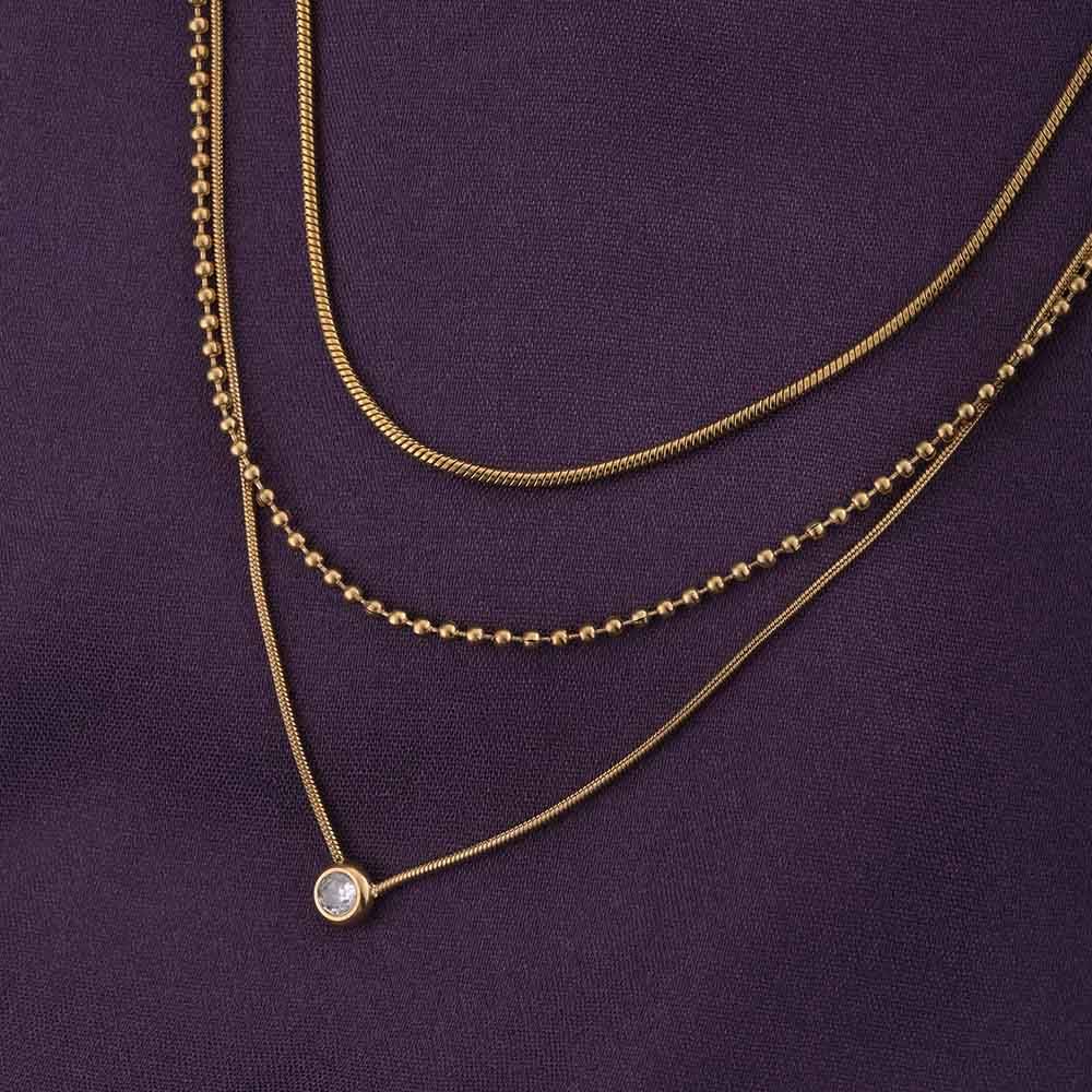 Golden Layers With Stone Necklace : PMW01NC073