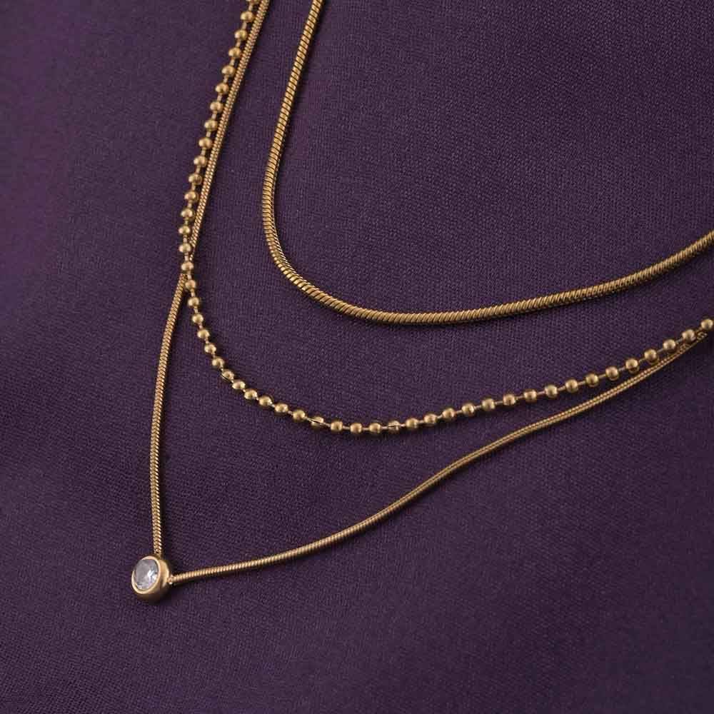 Golden Layers With Stone Necklace : PMW01NC073