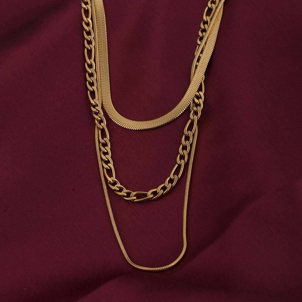 Triple Strand Layered Gold Necklace : PMW01NC083