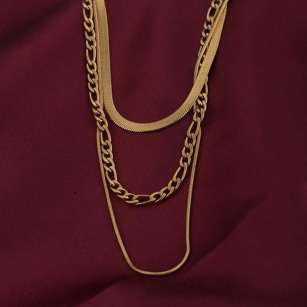 Triple Strand Layered Gold Necklace : PMW01NC083