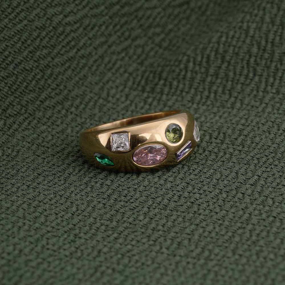 Multi Stone Unique Gold Ring : PMW01RG013