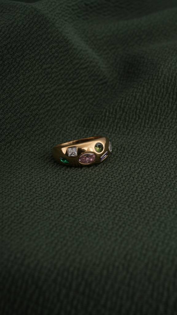 Multi Stone Unique Gold Ring : PMW01RG013