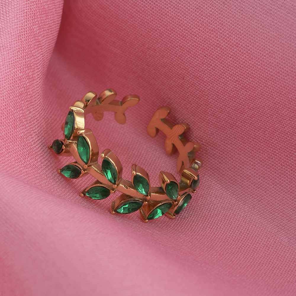 Green Leaf Gold Ring : PMW01RG023