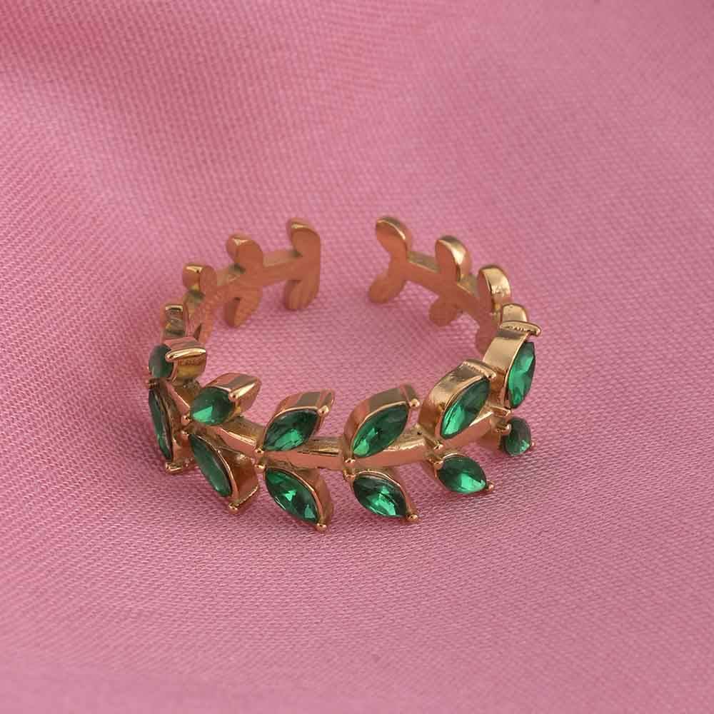 Green Leaf Gold Ring : PMW01RG023